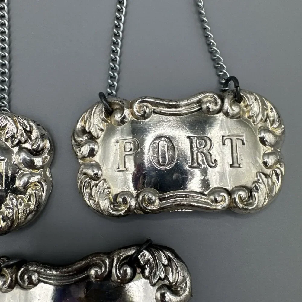 Vintage MC Delli Inc Silver Plate Decanter Liquor Tags Labels Set of 5 Japan